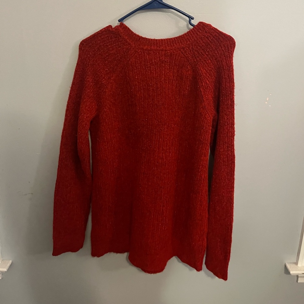 red shimmer sweater